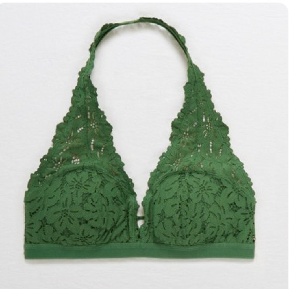 aerie Palm Lace Halter Bralette- Vibrant Mint